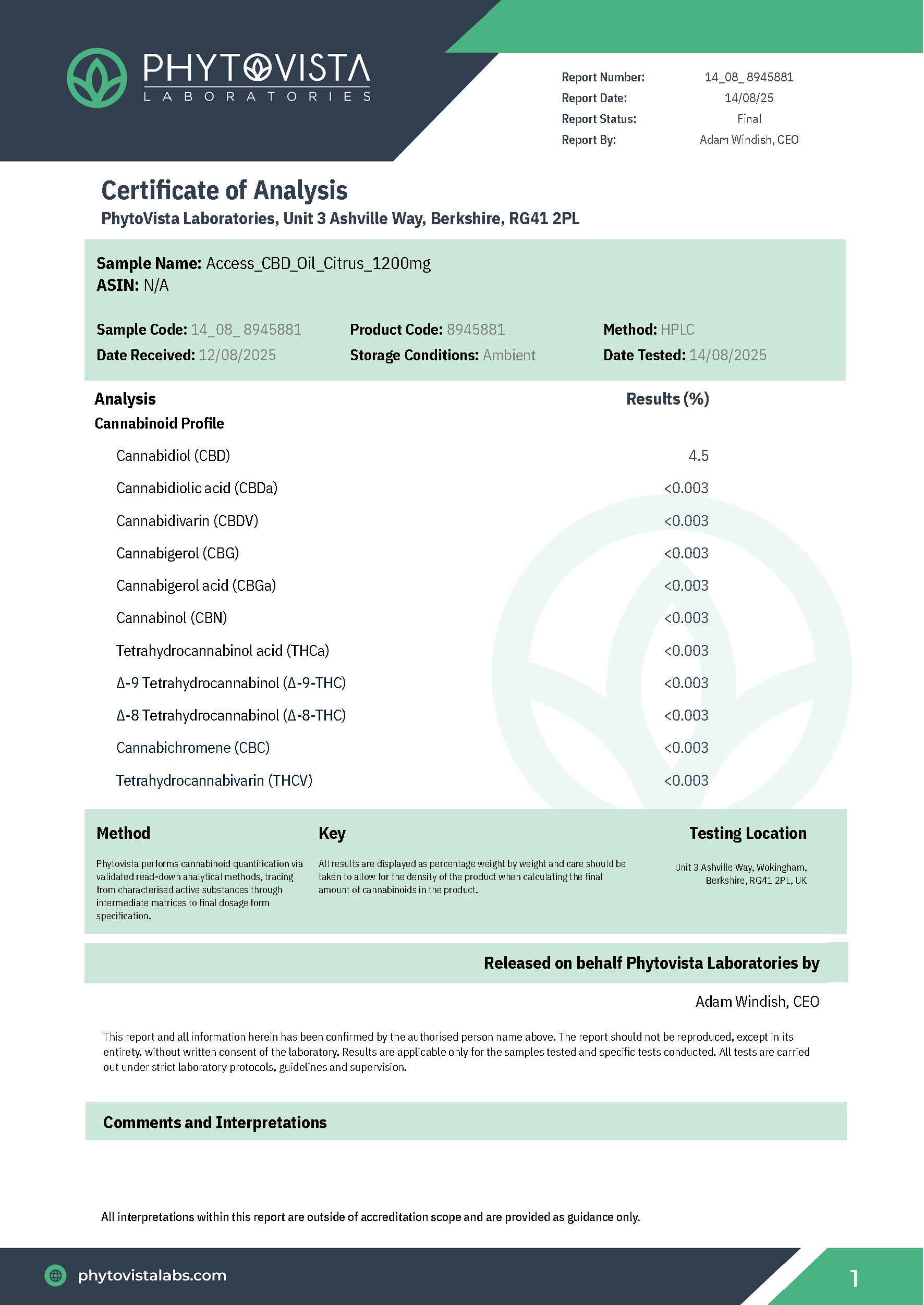 ACCESS CBD® Citrus CBD Oil – 1200mg | Refreshing CBD