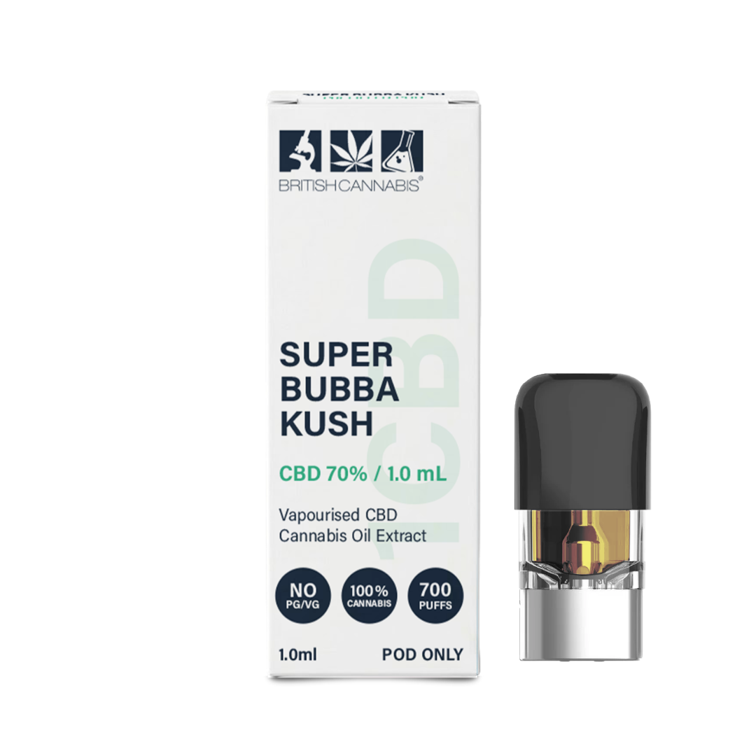 Super Bubba Kush CBD vape pod 70% CBD 1ml by British Cannabis